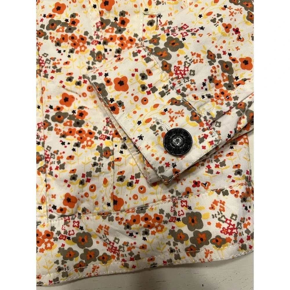 Aventura Womens M‎ Organic Cotton Fall Floral Trucker Jacket Orange Brown